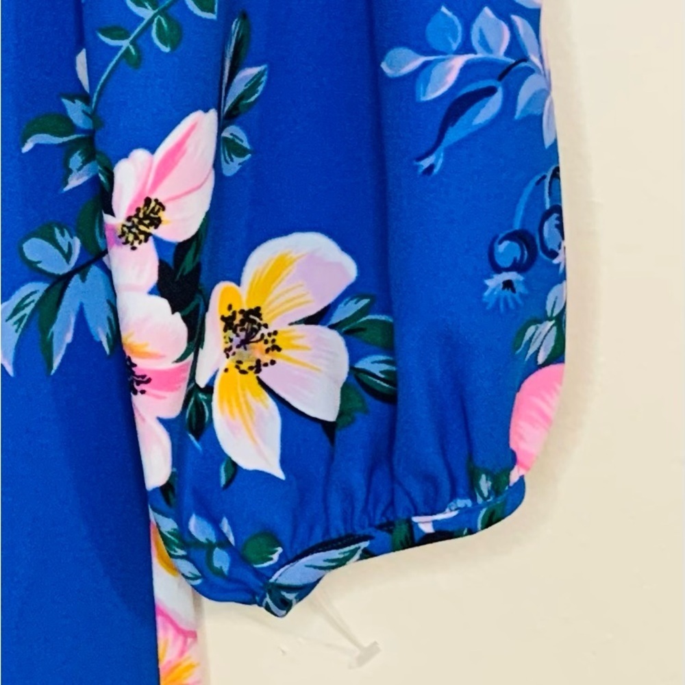 Ann Taylor Poppy Lantern Sleeve Floral Shift Dress In Seashore Blue SZ 0P! - Picture 11 of 12